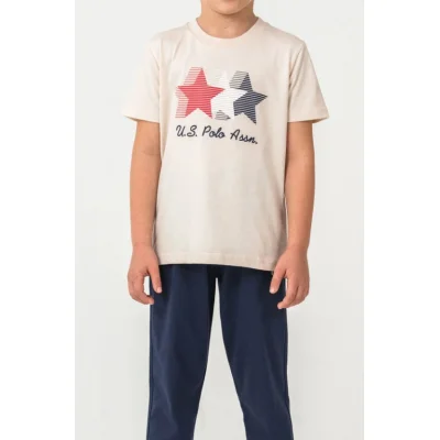 U.S. Polo Kısa Kol Pijama Takım, Bej