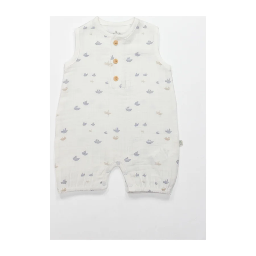 Bistyle Little Boats Müslin Tulum Şort, Ekru