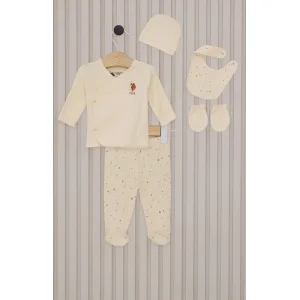 U.S.Polo Kız Bebek 5'li Zıbın Seti, Krem