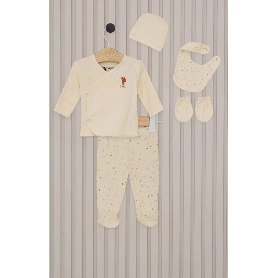 U.S.Polo Kız Bebek 5'li Zıbın Seti, Krem
