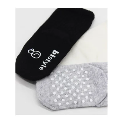 Bistyle Basic Kaymaz Penye Soket Çorap, 3'lü, Siyah, Ekru, Gri