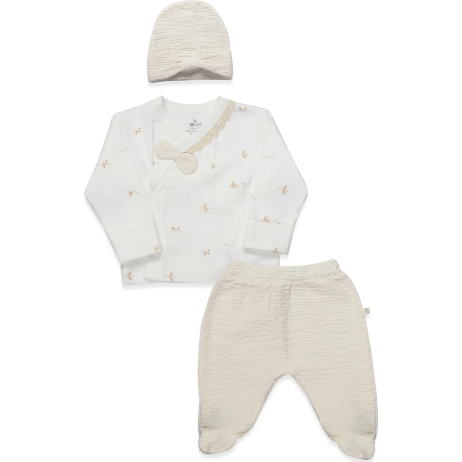 Bistyle 3lü Zıbın Takım Love You Smile 13123 Ekru