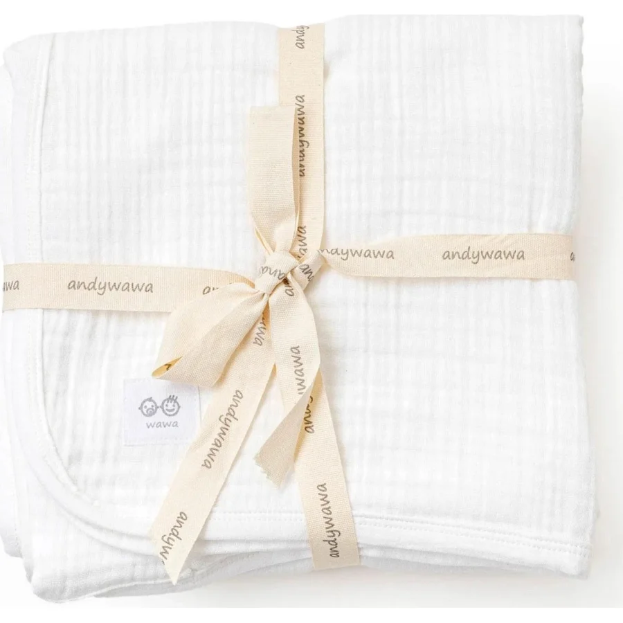 Andywawa Müslin Home Bebek Battaniye, 105x120 cm, Beyaz