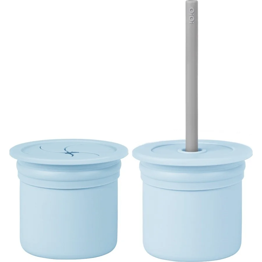 OiOi Ham+Hüp Pipetli Silikon Bardak Seti Mineral Blue / Powder Grey