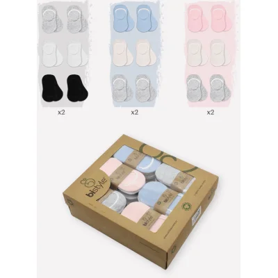 Bistyle Silikonlu Babet Penye Çorap, 6'lı, Pembe, Ekru, Gri