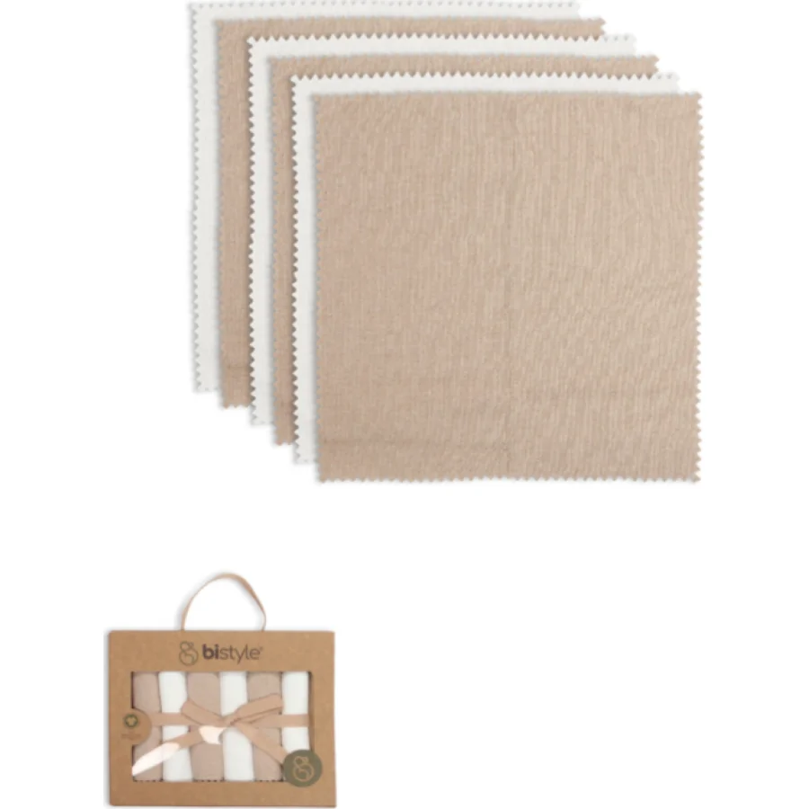 Bistyle Colours Kutulu Penye Mendil, 6'lı, 20x20 cm, Ekru, Kahve
