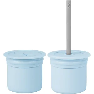 OiOi Ham+Hüp Pipetli Silikon Bardak Seti, Mineral Blue/Powder Gray