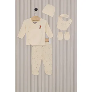 U.S.Polo Kız Bebek 5'Li Zıbın Seti USB2107 Krem