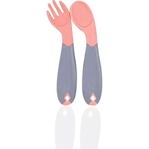 BabyJem Açılı Mama Kaşık Çatal Takımı, Gül Kurusu