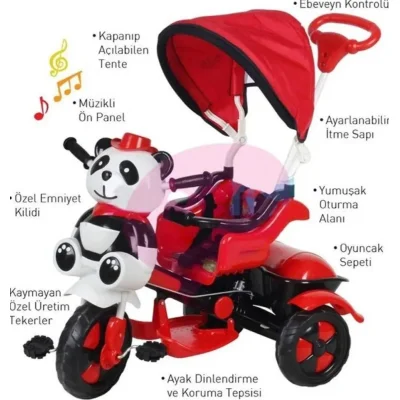 Babyhope Yupi Triycle 3 Tekerli Kontrollü Bisiklet, Kırmızı