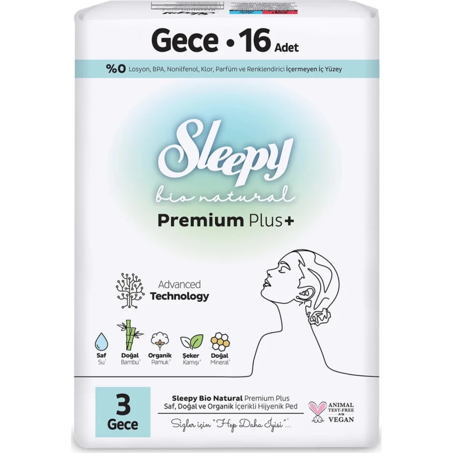 Sleepy Bio Natural Premium Plus Gece Ped, 16 Adet