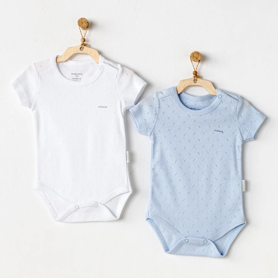 Andywawa Sleeve Jacquard Basic Badi, 2'li, Mavi, Beyaz