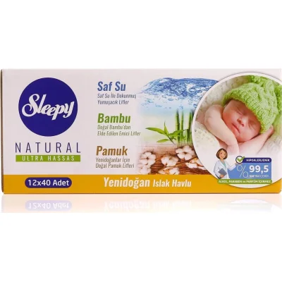 Sleepy Natural Yenidoğan Islak Havlu Mendil, 40 Yaprak, 12'li