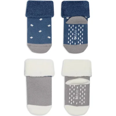 Bistyle Puanlı Kaymaz Havlu Soket Çorap, 2'li, İndigo, Gri