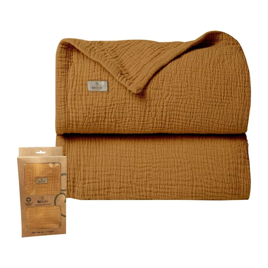 Bistyle Müslin Battaniye, 120x120 cm, Hardal