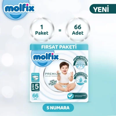 Molfix Premium Bebek Bezi Ultra Fırsat Paketi, 5 Beden, 66 Adet