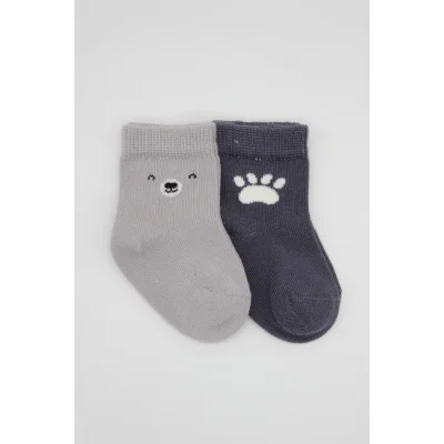 Bistyle Bear Penye Soket Çorap, 2'li, Gri