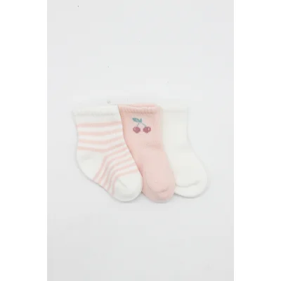 Bistyle Cherry Girl Penye Soket Çorap, 3'lü, Ekru