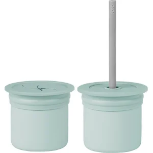 OiOi Ham+Hüp Pipetli Silikon Bardak Seti, River Green/Powder Gray