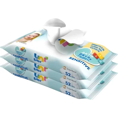Uni Baby Aktif Sensitive Islak Havlu Mendil, 3'lü, 156 Yaprak