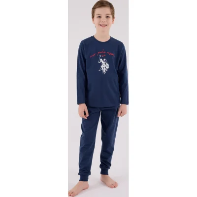 U.S. Polo Assn Uzun Kol Pijama Takım, Koyu İndigo
