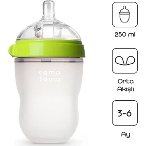 Comotomo Antikolik Silikon Biberon, 250 ml, 3-6 Ay Yeşil