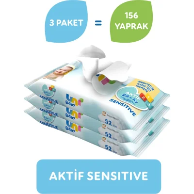 Uni Baby Aktif Sensitive Islak Havlu Mendil, 3'lü, 156 Yaprak