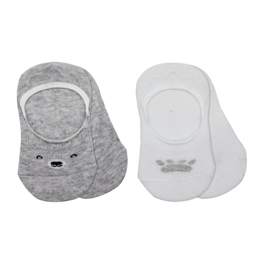 Bistyle Babet Cute Face Penye Çorap, 2'li, Gri, Beyaz