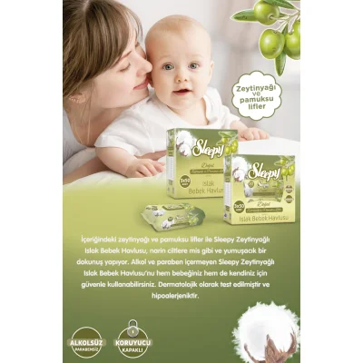 Sleepy Doğal Zeytinyağlı Islak Havlu Mendil, 90 Yaprak