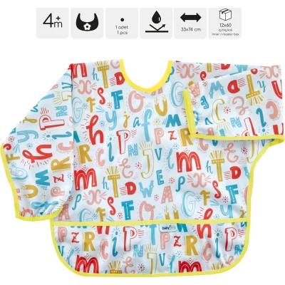 BabyJem Baskılı BLW Kollu Önlük, Harf Desen
