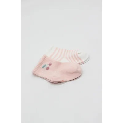 Bistyle Little Girl Penye Soket Çorap, 2'li, Pembe, Ekru