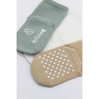 Bistyle Basic Kaymaz Penye Soket Çorap 3'Lü BS10106 Nil Ekru Bej