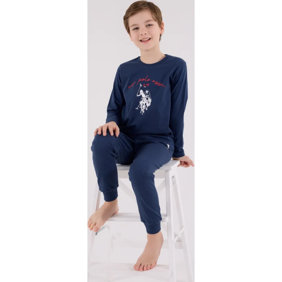 U.S. Polo Assn Uzun Kol Pijama Takım, Koyu İndigo