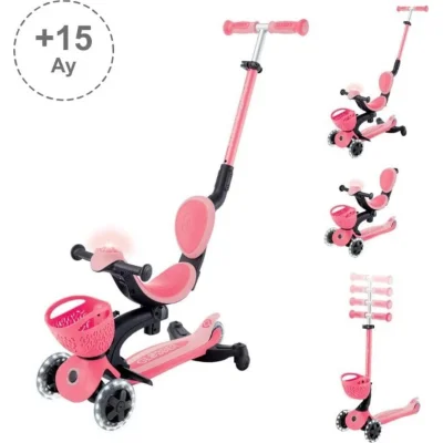 Globber Go Up Baby 360 Scooter, Işıklı, Koyu Pastel Pembe