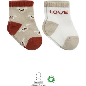 Bistyle Love Dog Penye Soket Çorap, 2'li, Bej