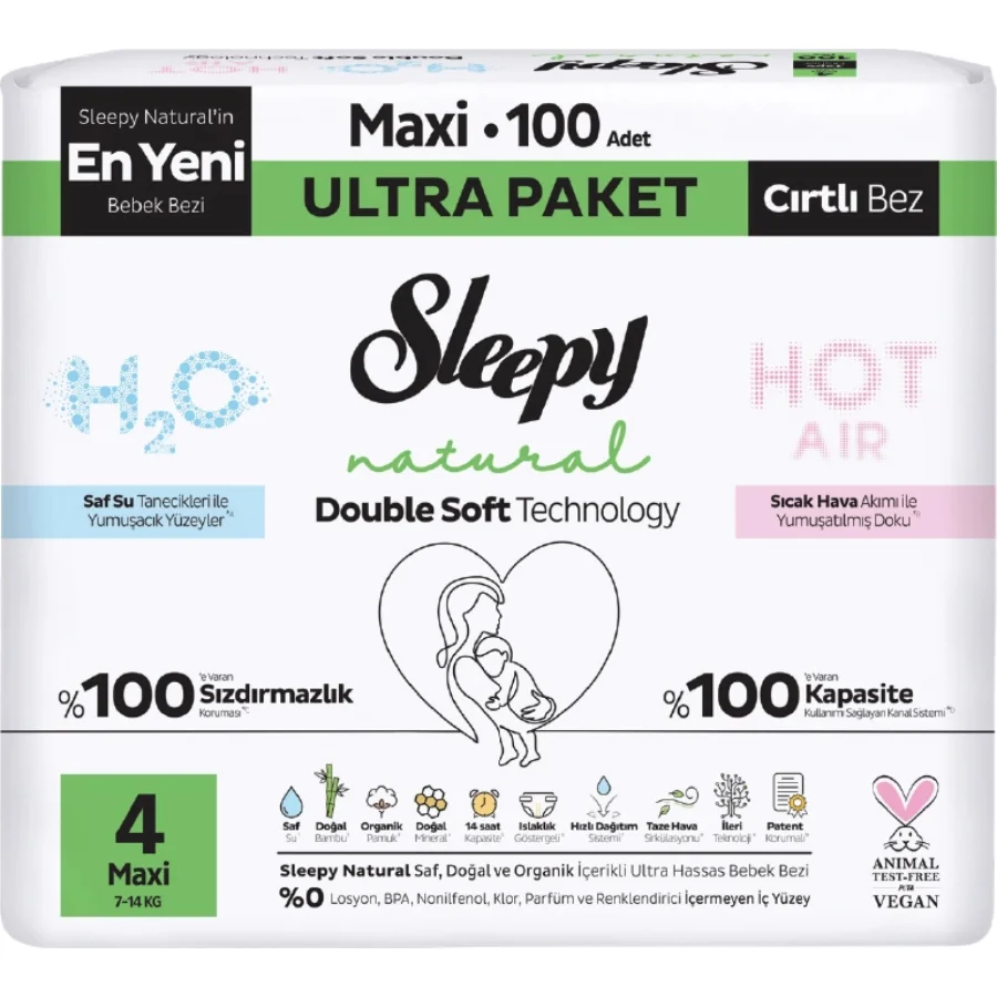Sleepy Natural Double Soft Bebek Bezi, 4 Beden, 100 Adet