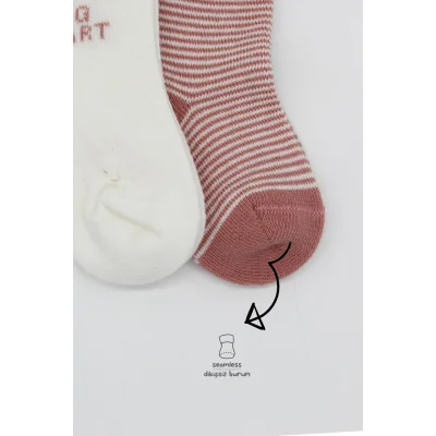 Bistyle Big Heart Penye Soket Çorap, 2'li, Pudra