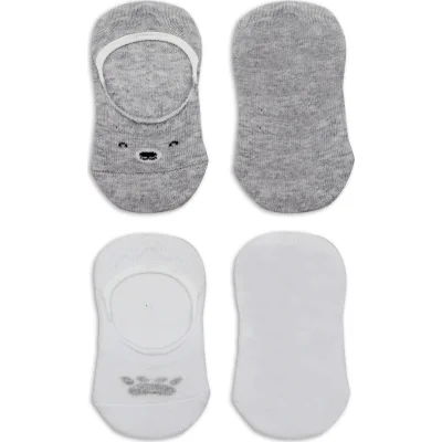 Bistyle 2'Li Babet Cute Face Penye Çorap 30103 Gri Beyaz