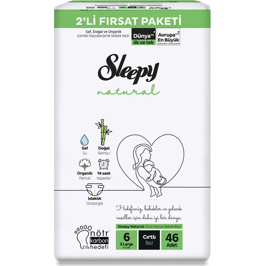 Sleepy Natural Bebek Bezi Fırsat Paketi, 2'li, 6 Beden, 46 Adet