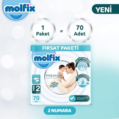 Molfix Premium Bebek Bezi, 2 Beden, 70 Adet