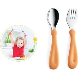 BabyJem Paslanmaz Çelik Çatal Kaşık Seti, Somon