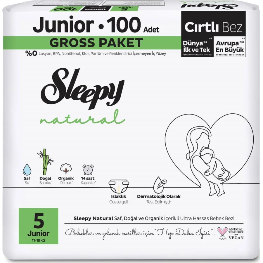 Sleepy Natural Bebek Bezi Gross Paket 5 Beden 11-18 Kg 100 Adet