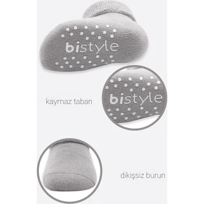 Bistyle 2'Li Çemberli Kaymaz Havlu Soket Çorap 10503 İndigo Gri