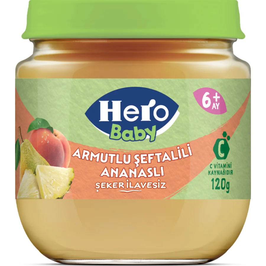 Hero Baby Armutlu Şeftalili Ananaslı Kavonoz Mama 120 Gr