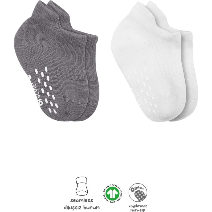 Bistyle 2'Li Sneakers Kaymaz Colours Penye Çorap 20104 Gri Beyaz