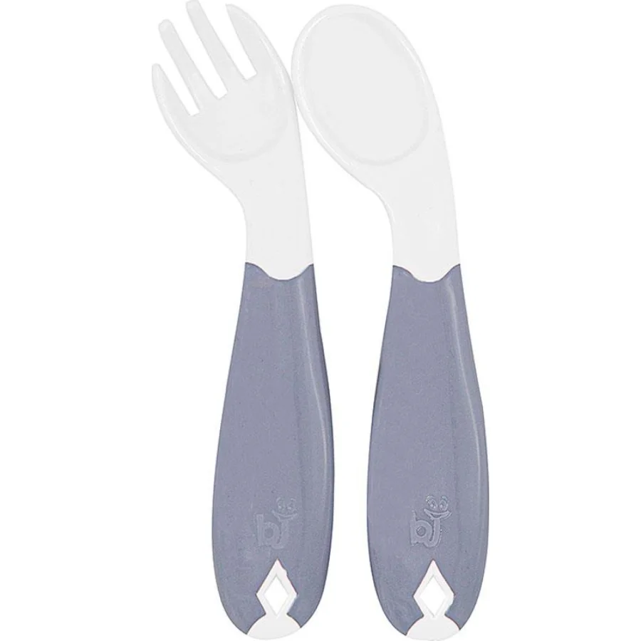 BabyJem Açılı Mama Kaşık Çatal Takımı, Gri