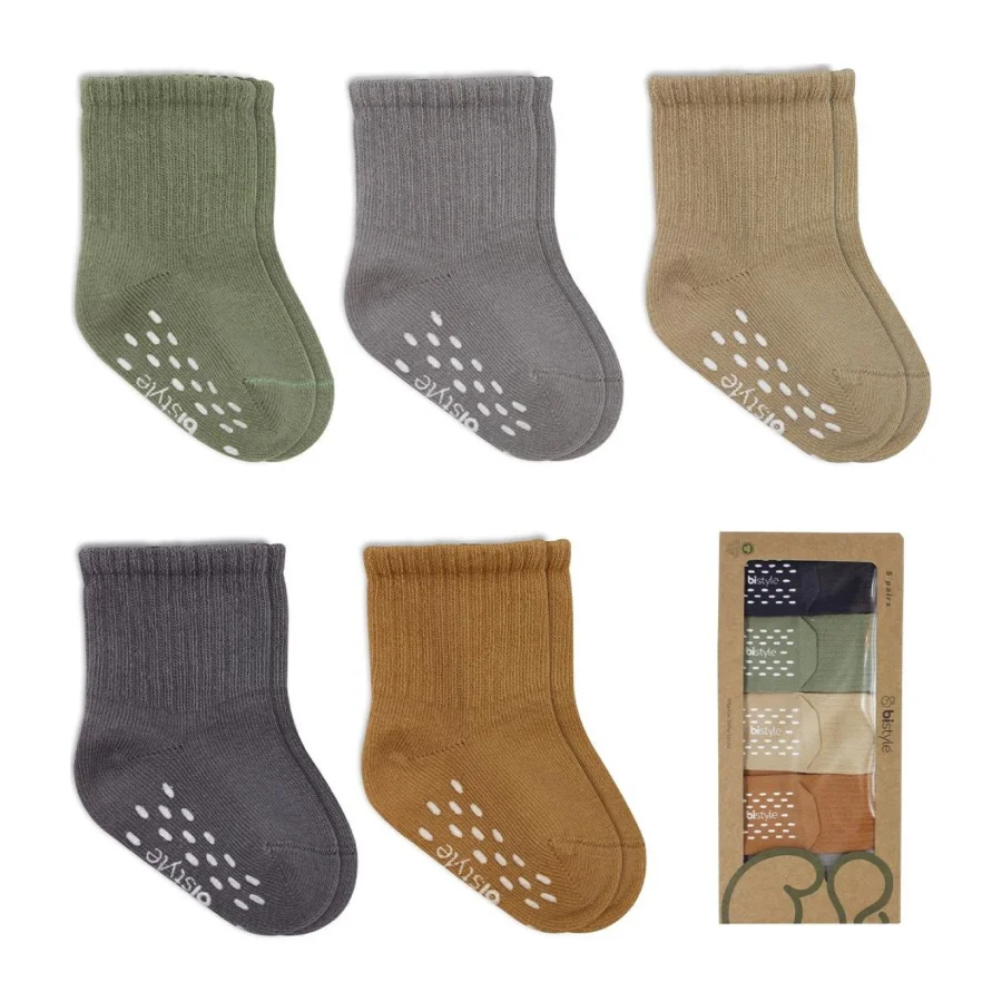 Bistyle Penye Kaymaz Düz Soket Çorap, 5'li, Yeşil