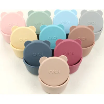 OiOi Silikon Kapaklı Mini Kase Mini Bites River Green / Powder, 2'li, Gri