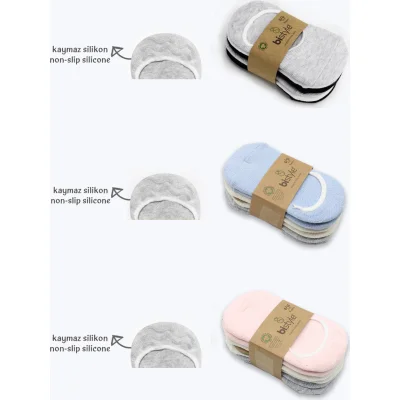 Bistyle Silikonlu Babet Penye Çorap, 6'lı, Pembe, Ekru, Gri