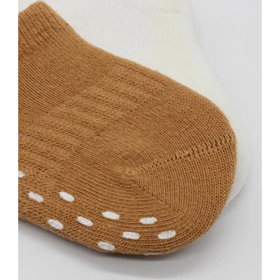 Bistyle Sneakers Kaymaz Colours Penye Çorap, 2'li, Ekru, Hardal